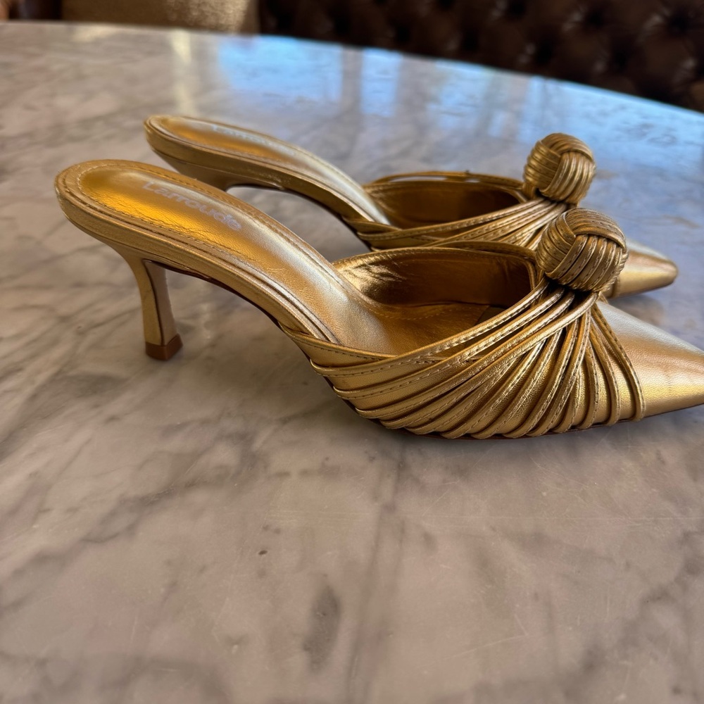 Larroude Gold Heeled Mules - Picture 7 of 9